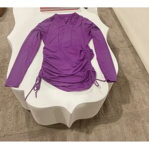Athleta Purple Ruched half zip rash guard swimsuit Top Women's Size L